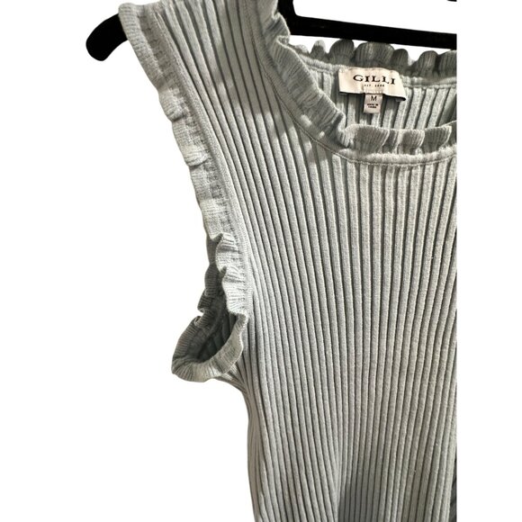 👗 2/$30 👗 Gilli Light Blue Ribbed Tank with Ruffled Collar and Arms sz M - Picture 2 of 6